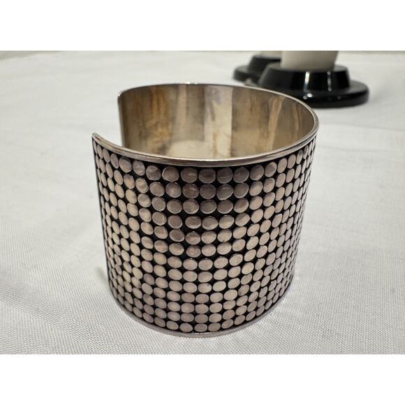 Sterling Silver 925 Dot Wide Cuff Bracelet Dotted 52 Grams Large Modernist - Picture 3 of 11
